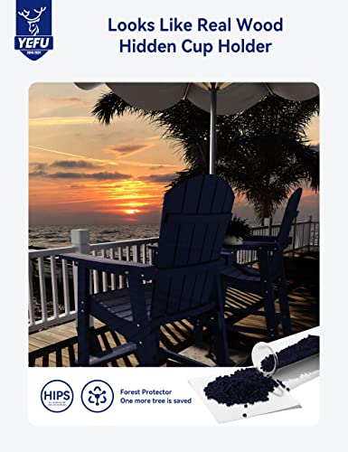 Yefu Tall Adirondack Chair Set Of 2, Balcony Chair With Connecting Table, Poly Lumber Adirondack Chair, Patio Bar Stools, 380Lbs, Weather Resistant For Outdoor Deck Lawn Pool-Dark Navy #TOP2