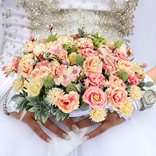 Artificial Flowers Combo Box Set, 57Pcs Faux Flowers Bulk Flower Leaf With Stems For Diy Wedding Bouquets Centerpieces Baby Shower Party Cake Flowers Floral Arrangements Home Decor(Pink Purple) #TOP4