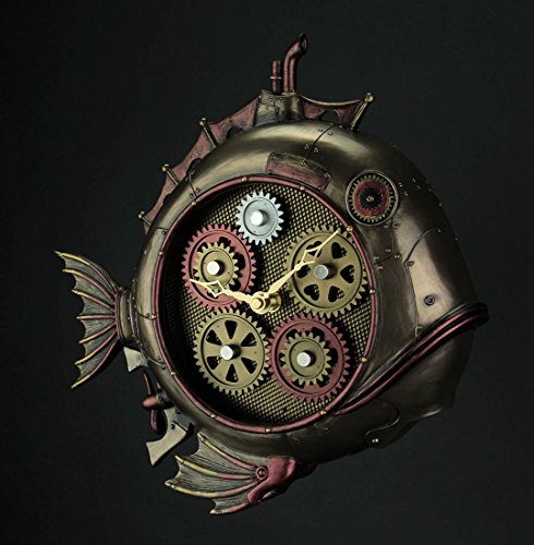 Veronese Design 12" Tall Steampunk Deep Sea Dweller Fish Submarine Wall Clock With Motorized Gear Decoration Antique Bronze Finish Cold Cast Resin Wall Sculpture #TOP1