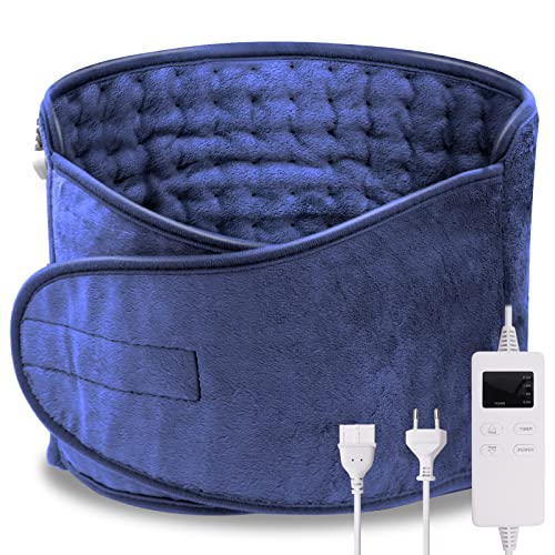 OneAmg Coussin Chauffant Électrique avec Arrêt Automatique Chauffage à 6 Vitesses(40℃-60℃)4 Plages de Temporisation Lavable Coussin Chauffant Super Doux avec Velcro Pour l'abdomen, Dos, Épaules Bleu Cover