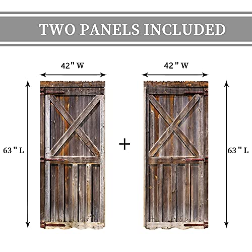 Cinbloo Rustic Barn Door Curtains Brown Wooden Rod Pocket Farmhouse Garage Gate Vintage Barnwood Men Western Bedroom Decor Country Cabin Wood Art Printed Living Room Window 42W X 63L Inch 2 Panels #TOP2