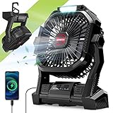 Personal Fan with LED Lantern, Up to 25H Portable Rechargeable Battery Operated Fan with Hook, 4 Speeds 3 Light Modes, USB Desk Fan Tent Fan for Camping Office Worksite Travel, Black