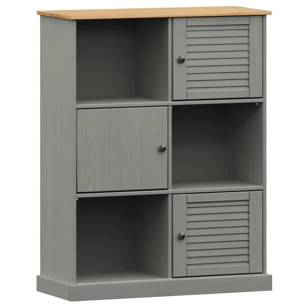 vidaXL VIGO Solid Pine Wood Bookcase - Grey 90x35x114.5 cm - Rustic Style with Ample Compartment Storage