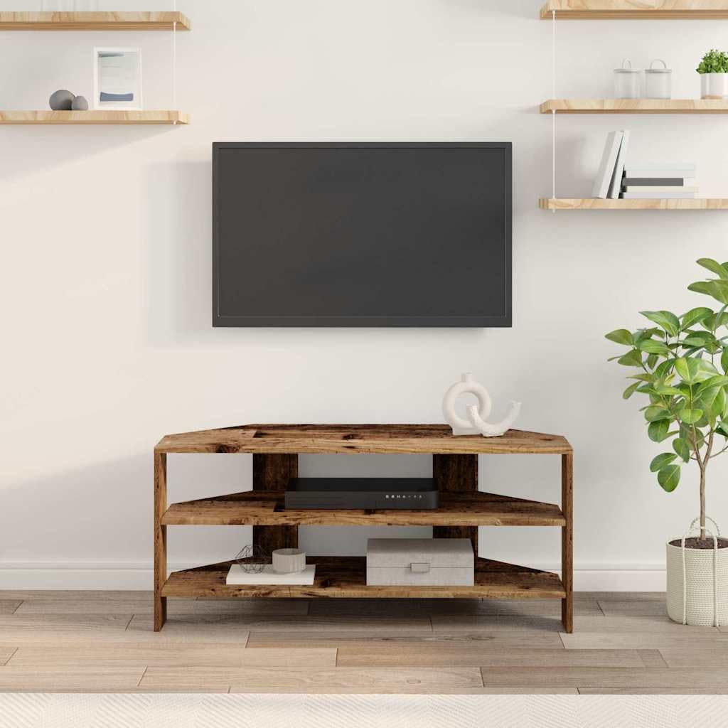 Mobile angolare per TV angolare in legno anticato, 102 x 40,5 x 45 cm, con spazio e scaffale, per soggiorno, camera da letto, gaming, home theater, moderna console multimediale bassa con