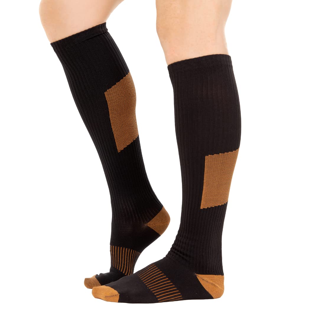 BraceAbility Compression Socks - Copper Anti-Embolism Medical Stockings for Swelling, Varicose Veins, Pregnancy Circulation, Travel, Flights, Running