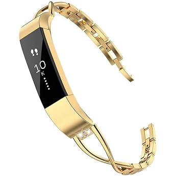 Exchange Metal Band with Fitbit Alta and Alta hr and Interchangeability, Adjustable Fashion Bling Rhinestone Smart Watch Accessory Wristband Bracelet Strap, gold