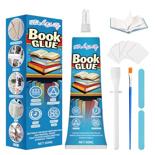 StinkBlitz Colle de reliure transparente, flexible et imperméable, colle à papier, extra forte, pour réparation de livres, reliures, cadres photo, projets de bricolage, 60 ml