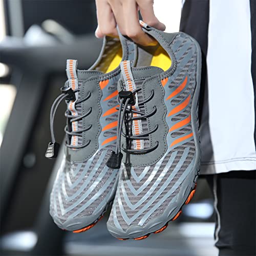 Teechodina Unisex Traillaufschuhe Herren Damen Wanderschuhe Barfußschuhe Laufschuhe Knit Sneaker Fitnessschuhe Fivefinger Zehenschuhe, Grau-B, 43