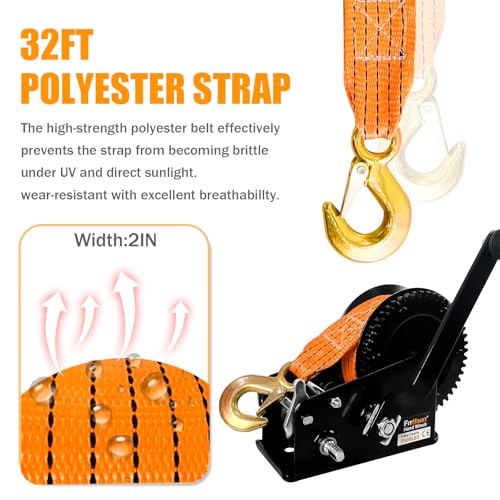 Guincho de reboque de barco 1,587 kg, guincho manual resistente com alça de poliéster de 80 m, guinc