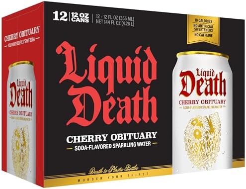 Liquid Death Soda-Flavored Sparkling Water - Cherry Obituary, Less Sugar*, Huge Flavor, No Caffeine, No Artificial Sweeteners, 12 Fl Oz (Pack of 12) - 5