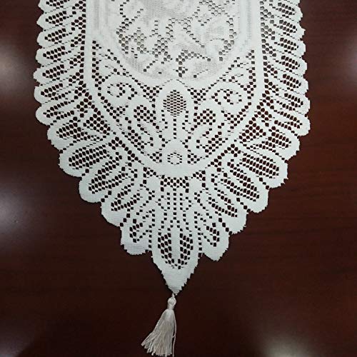 DoubleWood Rectangle Table Runner Christmas Decorations Lace Table Cloth Runner Wedding Table Runner with Tassels for Holiday Wedding Bridal Shower Home Dining Table(Rectangle White Lace Table Runner)