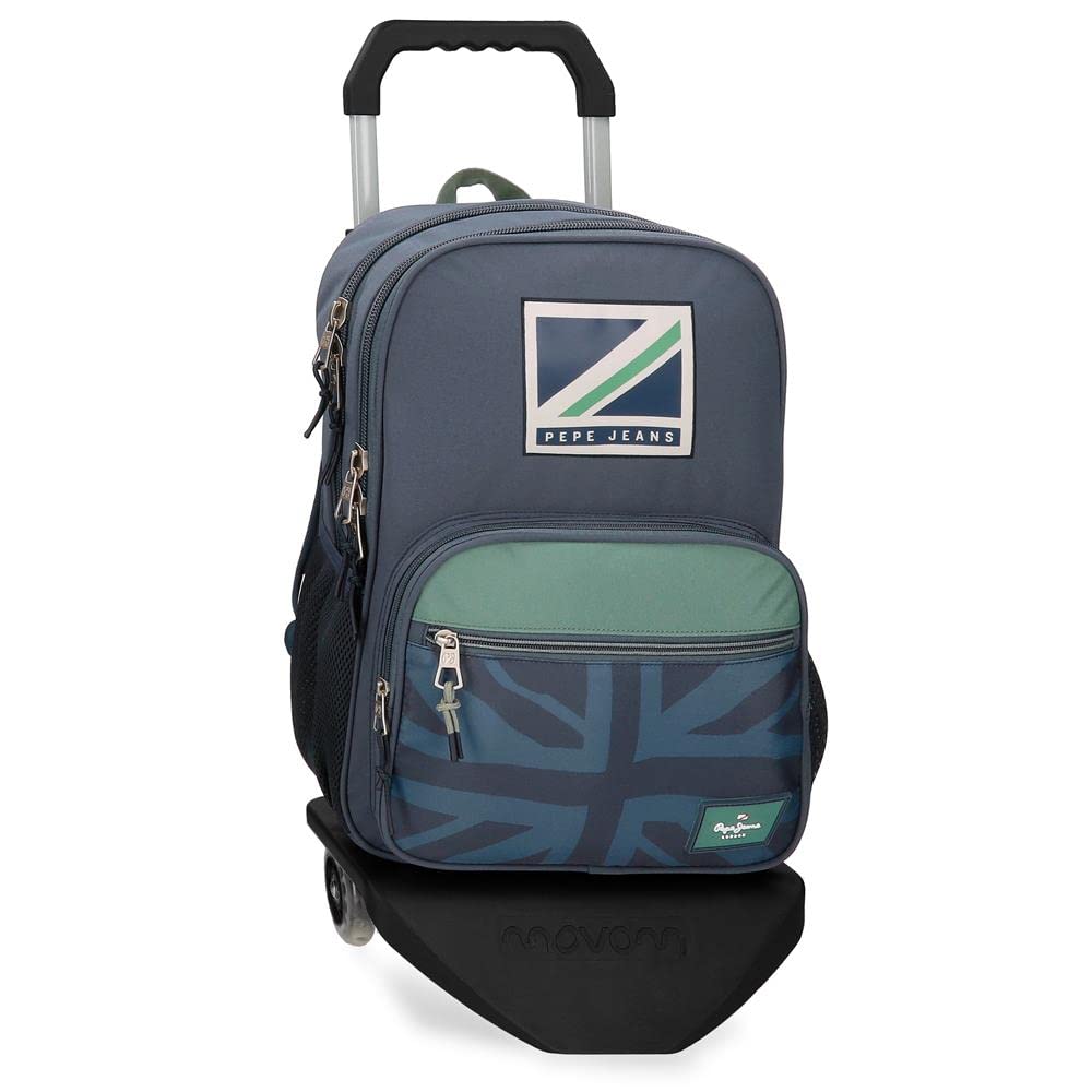 Pepe Jeans Tom Mochila Escolar Doble Compartimento con Carro Azul 30x40x12 cms Poliéster 15,6L