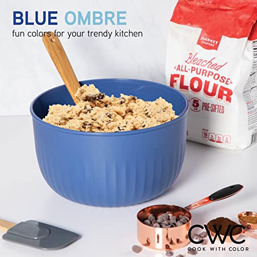 COOK WITH COLOR Prep Bowls with Lids- Wide and Deep Nesting Plastic Small Mixing Bowl Set with Lids, 8 Piece Set - Deep Bowls, Blue - Image 3