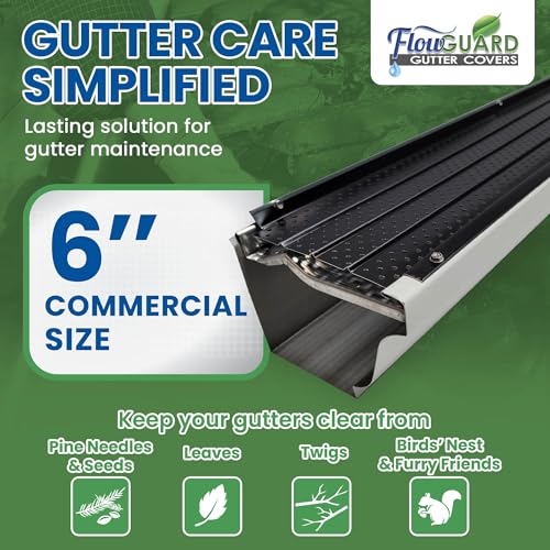 Image of FlowGuard USA Made Professional DIY 6 Inch 50-Year Gutter Cover System - Thermal Thaw Black - Aluminum Gutter Guards - 102 Feet - by FlexxPoint