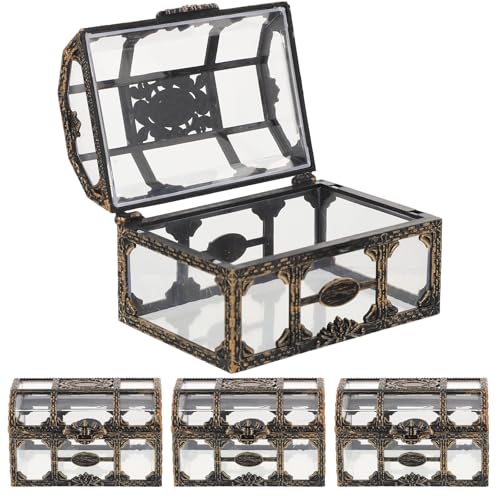 STOBAZA 宝箱 海賊宝箱 透明 クリスタル宝石箱 コンパクト 4個入り アンティーク調 コイン 財宝 アクセサリー 小物入れ 宝物入れ インテリア 雑貨 置物 ジュエリーボックス 10.5×8×6.5cm