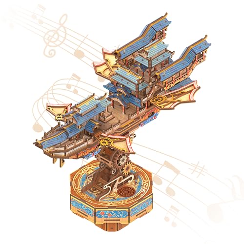 Image of Tonecheer 3D Wooden Puzzle for Adults, DIY Japanese Wooden Ship Model Kit with Music, Orien Airship Vintage Movable Building Kit Best Gift Ideas for Boys and Men - Wind Voyager