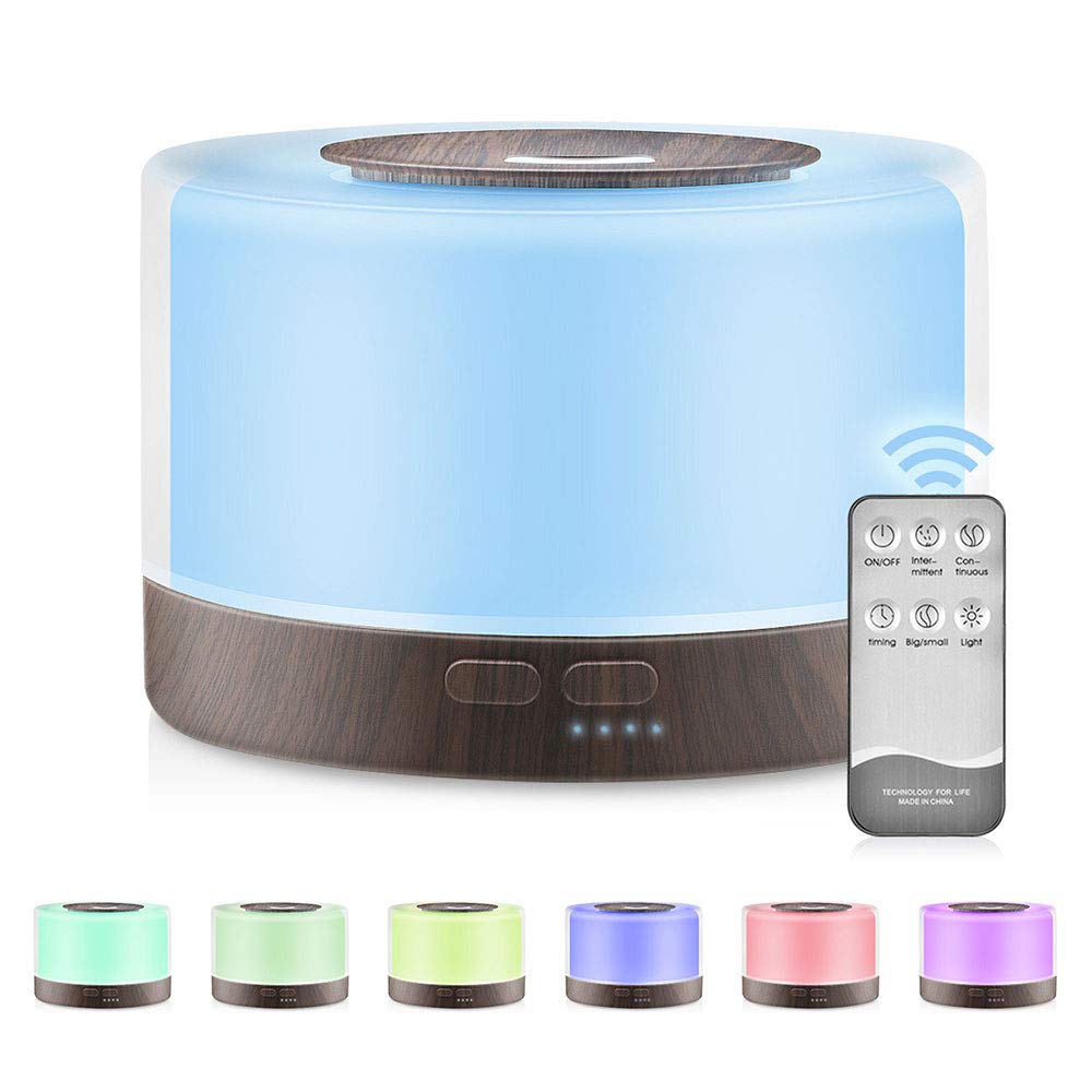 TopHomer Diffusore di aromi da 700 ml, umidificatore a ultrasuoni con telecomando, umidificatore per ambienti elettrico, lampada profumata con 7 colori, tipo D con spina EU