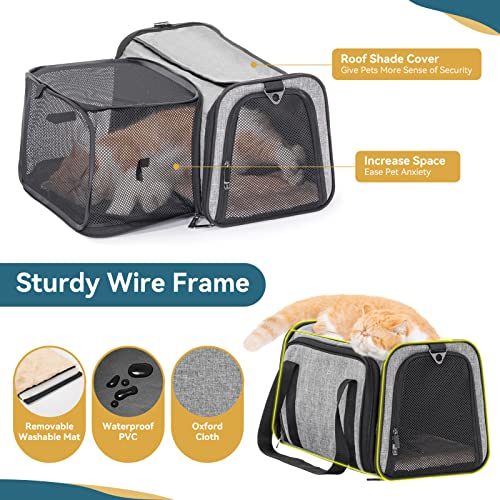Petsfit Expandable Cat Carrier, 16"X10" X9" Pet Carrier Airline Approved, Soft-Sided Collapsible, Pet Carrier with Locking Safety Zippers, Removable Soft Plush Mat, Pocket for Pets up to 18lbs, Gray,S - Image 5