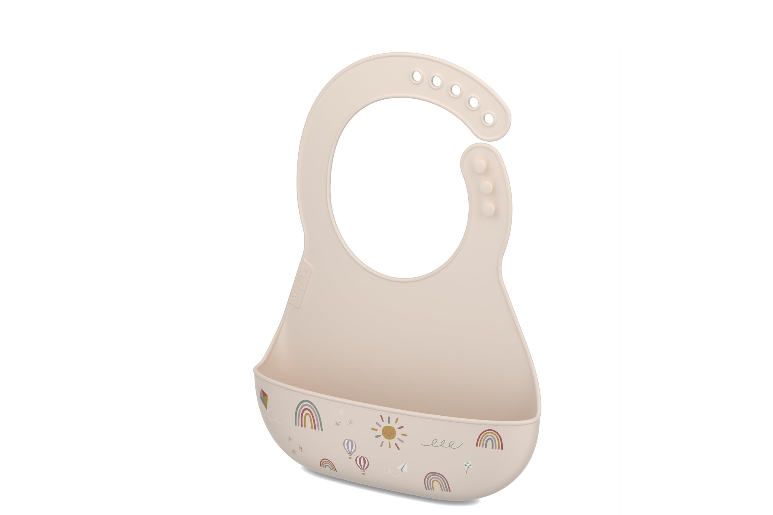 Mepal Bib Mio, Adjustable Neck Fasteners for a comfy Fit, Deep Pocket for catching Food, Dishwasher Safe, BPA-free, Sunshine and Rainbow