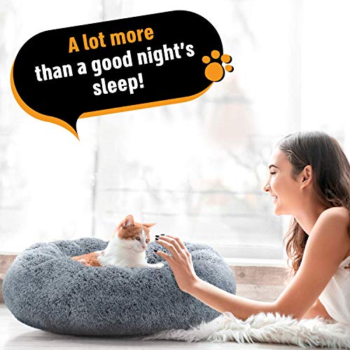 Active Pets Plush Calming Dog Bed, Donut Dog Bed for Small Dogs, Medium & Large, Anti Anxiety Dog Bed, Soft Fuzzy Calming Bed for Dogs & Cats, Comfy Cat Bed, Marshmallow Cuddler Nest Calming Pet Bed