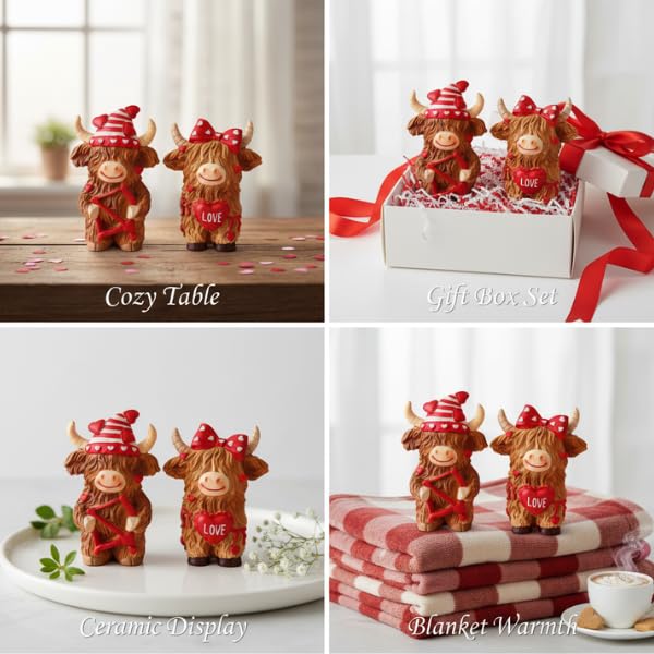 Estatuas decorativas de toro Highland para San Valentín, 2 piezas miniatura 6