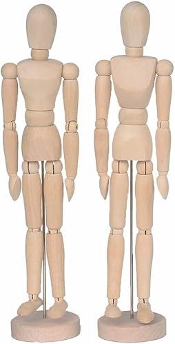 Paquete de 2 maniquíes de madera de 12 pulgadas de alto con soporte, ideal para dibujo o decoración de escritorio (hombres y mujerespapá y mamá)
