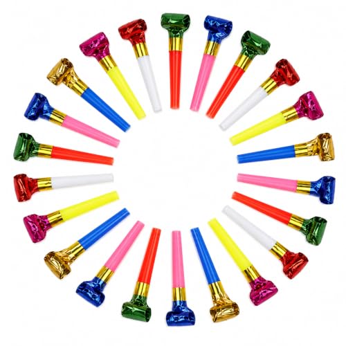 Voarge 40 Pcs Colourful Party Blowers For Kids Party Whistles Blowouts Noisemakers Fun Party Whistles for Birthday Celebrations Weddings Graduations and Christmas Parties Color is random