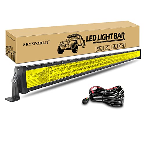 SKYWORLD led arbeitsscheinwerfer bar, Dreireihig 52 Zoll 132cm 675W Scheinwerfer Flut Combo Offroad Beleuchtung mit Kabelbaumsatz für 4x4 SUV ATV UTV Auto traktor Wasserdicht 12V 24V Gelb