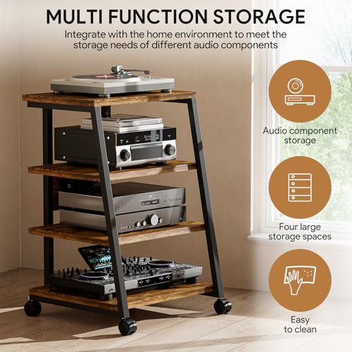 Meuble support multimédia AV à 4 niveaux avec multiprise intégrée et roulettes