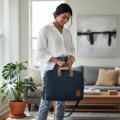 Image of DailyObjects 100% Cotton Canvas Commute Laptop Messenger Bag for Men & Women | Travel Shoulder Handbag With Trolley Sleeve | Metal Zip Closure | Leather Handles | Padded Laptop Compartment For 14 inch