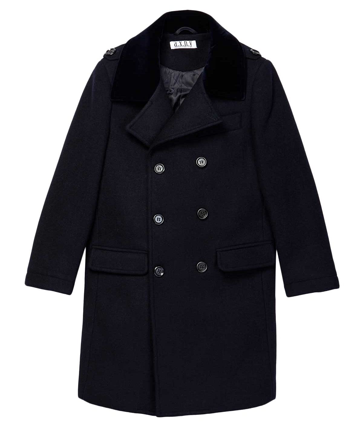 Isaac Mizrahi Boy's 2-20 Velvet Collar Quilt Lined Wool Blend Peacoat