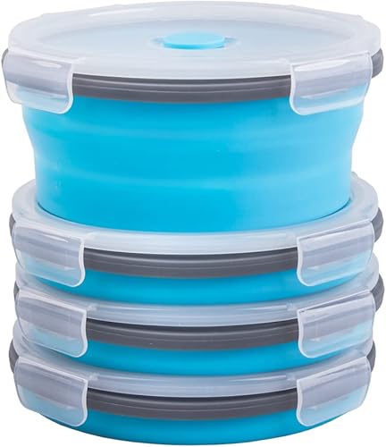 Miniatura 1 de Contenedores plegables de almacenamiento de alimentos redondos con tapa hermética, 27 onzas, apilables de silicona, para cocina, juego de