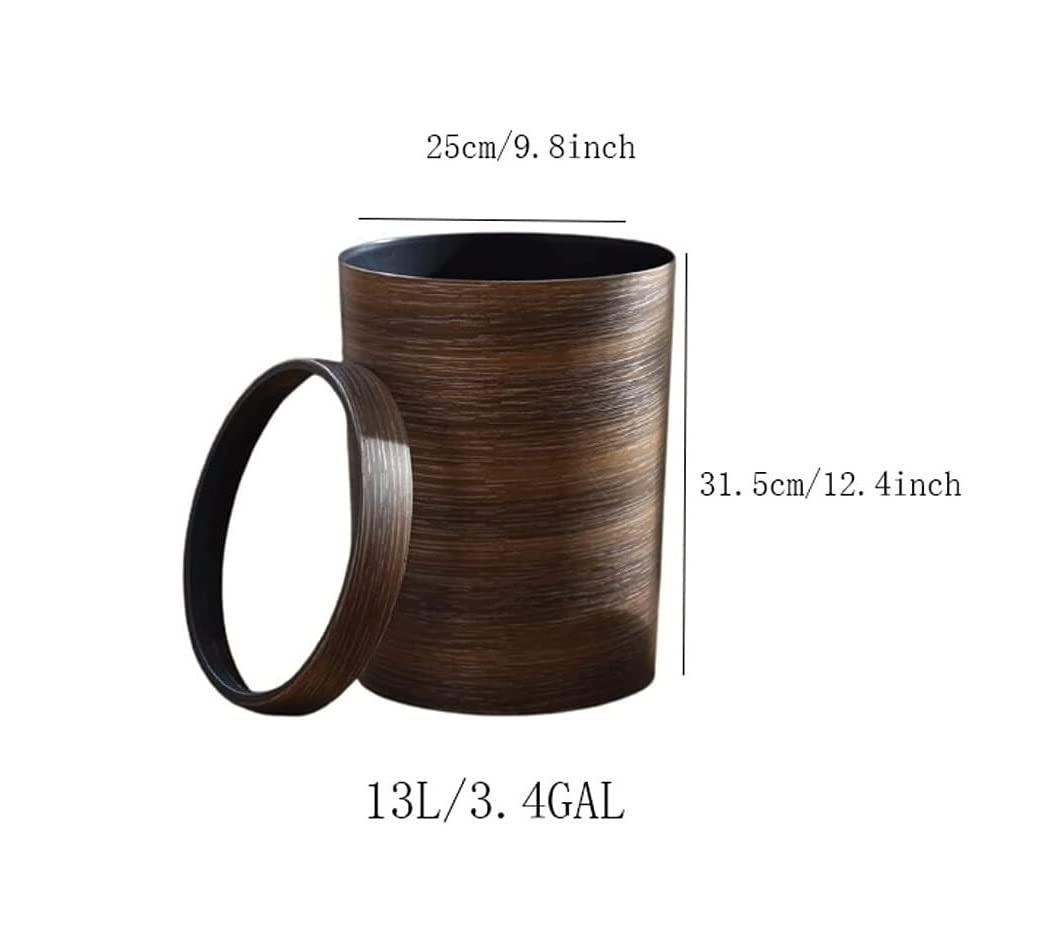 Mülleimer Retro Pressring Kunststoff Mülleimer Mimetische Holzmaserung Mülleimer Für Küche Haushalt Büro Abfall & Recycling Küche(13l/3.4gal)