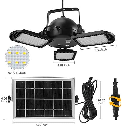 hixyer Solar Pendant Lights Outdoor Indoor, Solar Powered Shed Light Upgrade Day Working Lighting 3 Leaf Solar Security Lamp with Remote Control for Home Garage Garden Gazebo Barn Tent