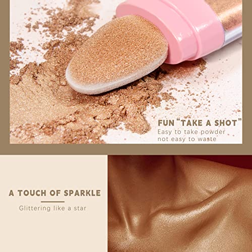 Newbang 2 Pack Polvo De Hadas Highlighter Powder Stick Makeup,Body Shimmer Patting Powder Glitter High Gloss Sparkle Loose Powder Brighten Face Body Lips Eyes Glow Cosmetic-White Moonbeam&Bronze #TOP3