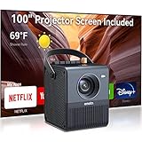 Mini Proyector Portátil - Proyector de vídeo Emotn con potente batería incorporada y corrección trapezoidal inteligente de ±45° (verticalmente automática, horizontalmente manual), proporcionando alrededor de 2 horas de entretenimiento en pantalla grande 3D en cualquier lugar y en cualquier momento, pantalla de 100" incluida.