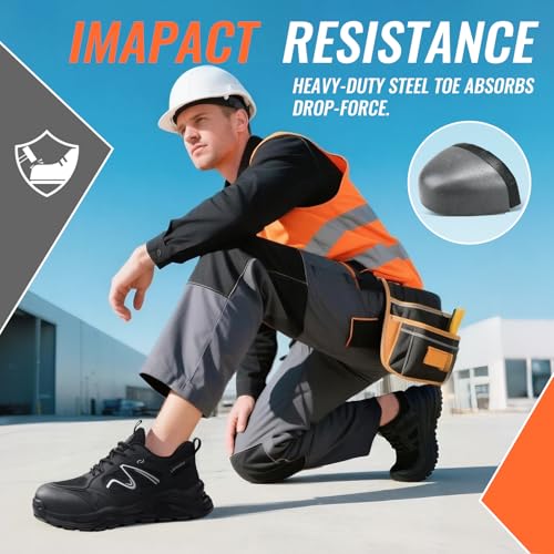 Image of Steel Toe Shoes for Men, Lightweight Safety Work Shoes, Breathable Puncture-Resistant Work Shoes for Warehouse, Factory and Light Construction
