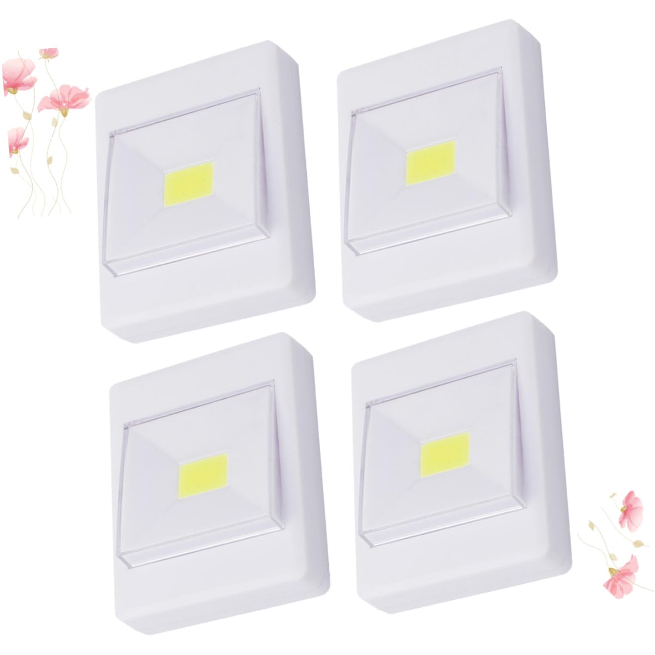 SHINEOFI 4 Pezzi Lampade LED Cob da Parete per Illuminazione Interni, Luce a Batteria Design Autoadesivo in Plastica Bianco per Armadi e Scale Stile Casuale