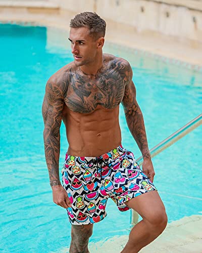 Cherry White Swim Shorts (3" and 5") - 4 Way Stretch, Quick Dry, Chlorine Resistant, Built in Compression Liner (US, Alpha, Medium, Regular, Regular, 5" Inseam, White)3