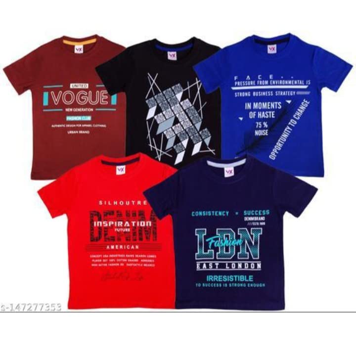 Image of Boys Printed Cotton Half Sleeve Regular Fit Casual t-Shirts Set Combo (Pack of 5)