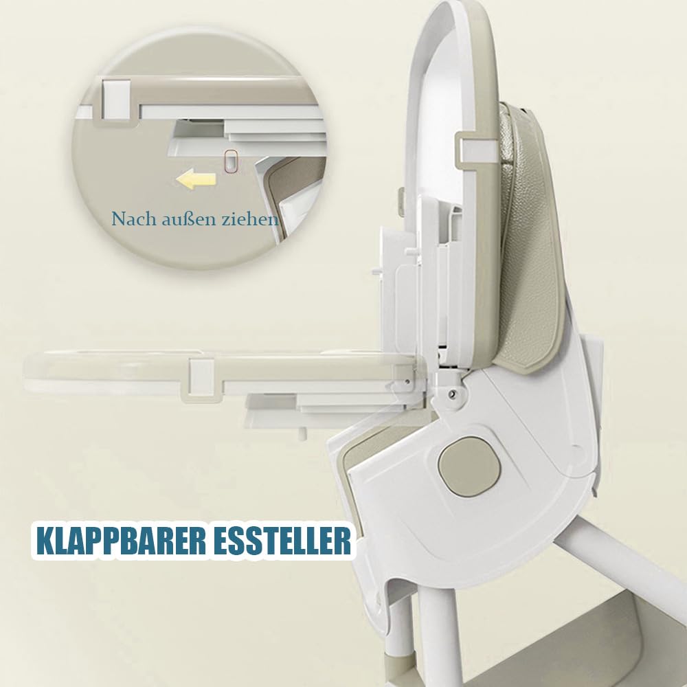 Supfine Chaise haute pour bébé 3 en 1, réglable avec ceinture de sécurité à 5 points, planche à manger amovible, hauteur réglable 87 cm, pliable, pour bébés et tout-petits (beige, 3 en 1)