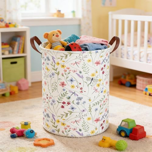 Image of Flower Laundry Hamper,Nursery Hampers,Waterproof folding Boho Flower Plants Kid Laundry Hamper with Handle,Clothes Organizer Basket,Gift Baskets,Room Decor(Butterfly flowers)