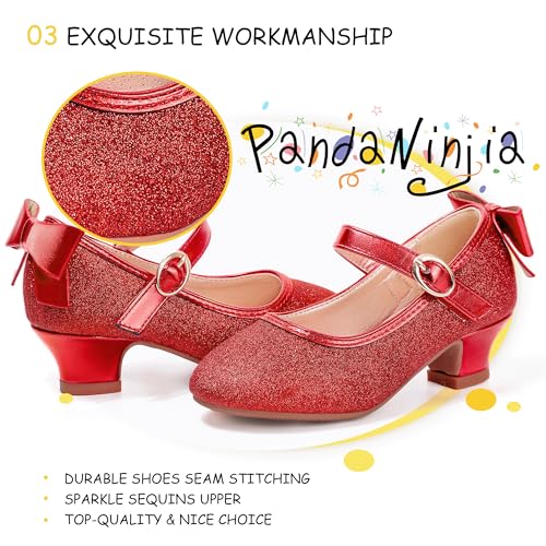 Image of PANDNAINJIA Girls Dress Shoes Toddler Heels Mary Jane Pumps | Little Big Kids Low Heel Flower Girl Bow Wedding Party Church Communion Princess Shoes