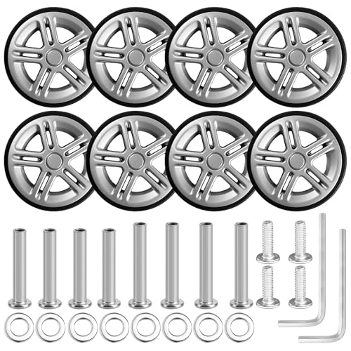 Frecizzy Luggage Wheels Replacement 55 * 11mm Suitcase Wheels 8Pcs Swivel Casters Double Spinner Wheels for Luggage/Suitcase Repair(Sliver-55mm)