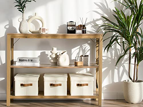 Storageworks Decorative Storage Baskets For Shelves, Closet Storage Bins With Lids And Pu Handles, Hand Wash, Canvas, Ivory White, Large, 3-Pack #TOP5