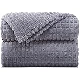 Throw Blankets – 50”x60”, Charcoal - Waffle Blanket - Lightweight Flannel Fleece - Soft, Cozy - Perfect for Bed, Sofa, Couch