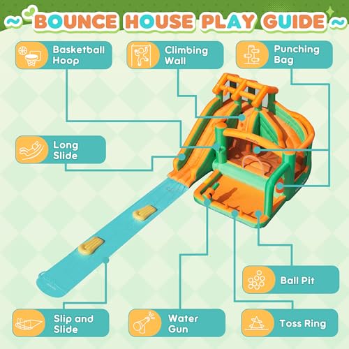 Bounce House, Inflatable Water Bounce House with Blower, Kids Bouncy Castle Dual Slides Water Park with Slide Mat for Wet and Dry - Image 6