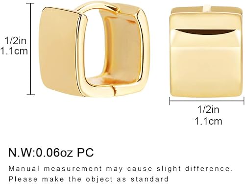 Miniatura 5 de Aretes de aro chapados en oro de 14 quilates, pequeños aros cuadrados para mujer, aretes minimalistas lindos para mujeres y niñas, regalo de oro