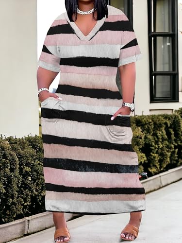 Image of SUZONANA Plus Size Dresses for Curvy Women African Print American Dress Summer Outfits Casual Loose with Pocket