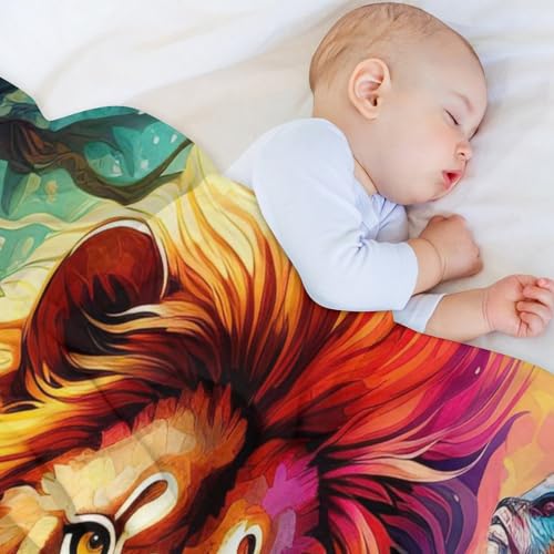 Couverture en flannel imprimé lion africain 130x150cm pour lit et canapé